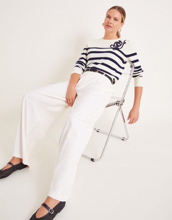 Monsoon Cate Cornelli Stripe Crew Neck Jumper Ivory - Image 5