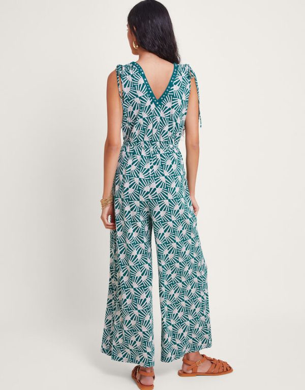 Monsoon Rosana Sleeveless Print Jumpsuit Teal - Image 4