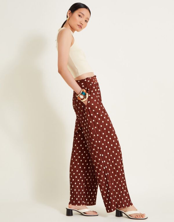 Monsoon Paris Spot Plisse Trousers Brown - Image 5