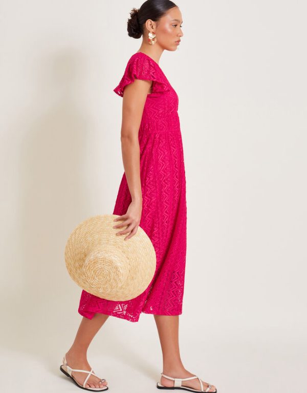 Monsoon Lo Lace Jersey Ruffle Dress Pink - Image 5