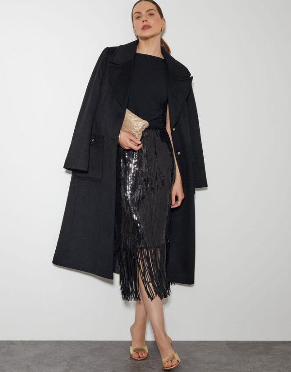 Monsoon Shay Sequin Tassel Pencil Skirt Black - Image 5