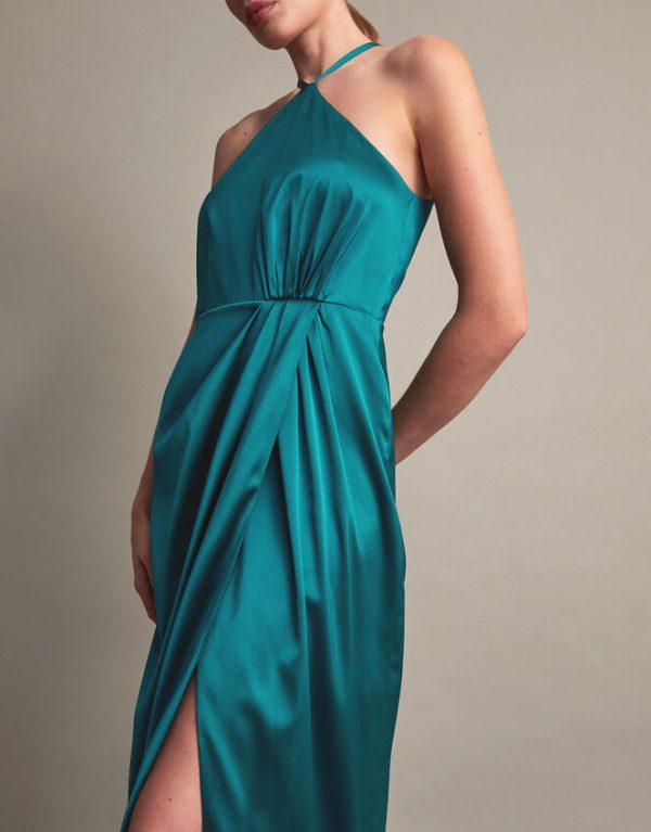 Monsoon Sabrina Corsage Halterneck Dress Teal - Image 4