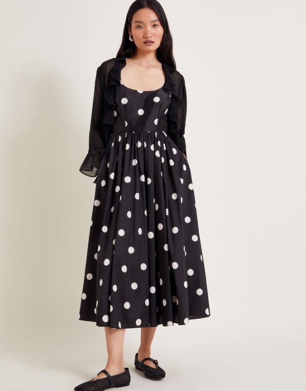 Monsoon Sicily Spot Print Dress Black - Image 6