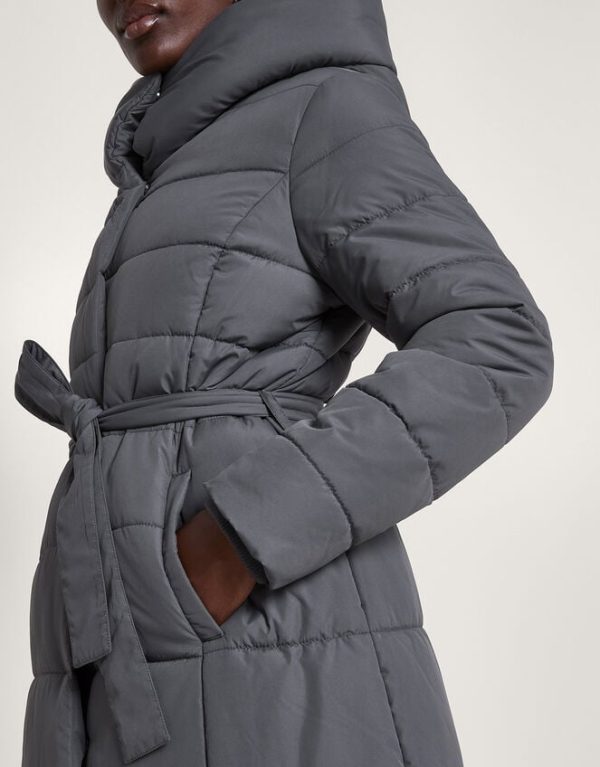 Monsoon Flossy Funnel Hood Maxi Padded Coat Grey - Image 4