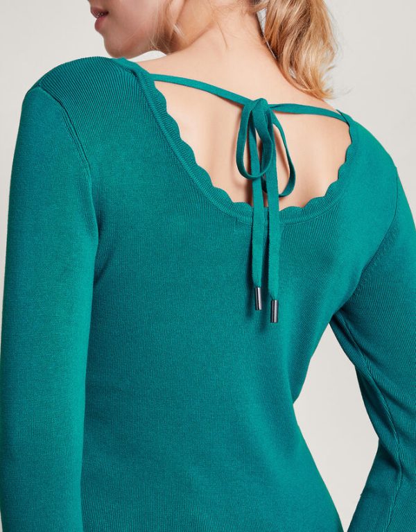 Monsoon Round Tie Back Scoop JumperTeal - Image 4