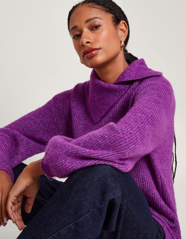 Monsoon Super-Soft Rib Splice Neck Jumper Purple - Image 4