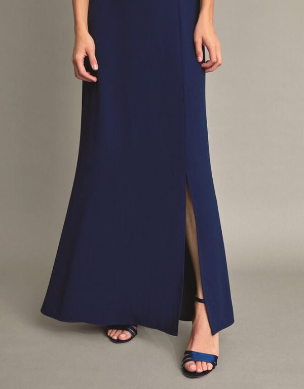 Monsoon Beatrice Crepe Bardot Maxi Dress Blue - Image 4