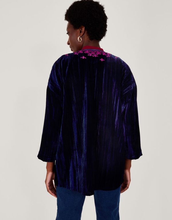 Monsoon Leah Embroidered Velvet Kimono Blue - Image 4