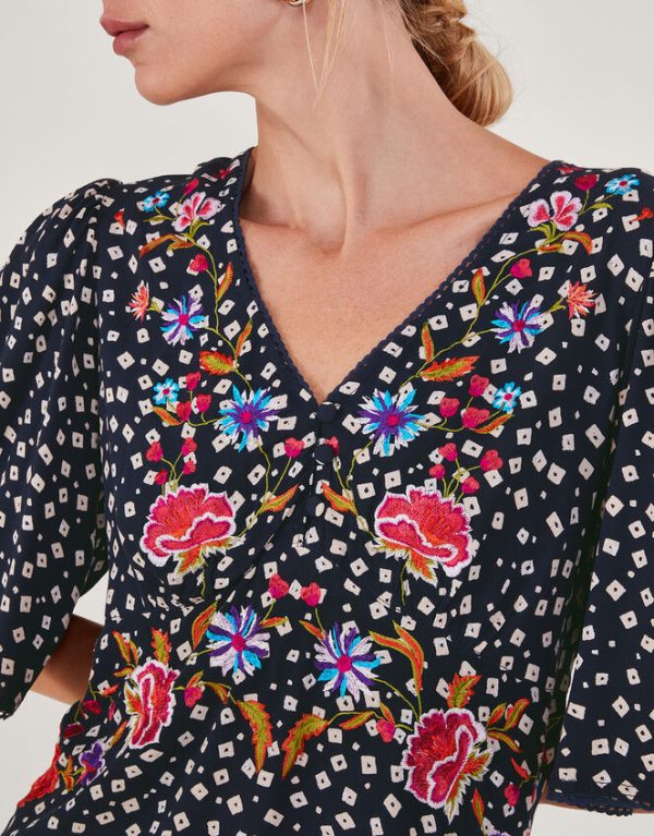 Monsoon Rory Embroidered Tea Top Blue - Image 4