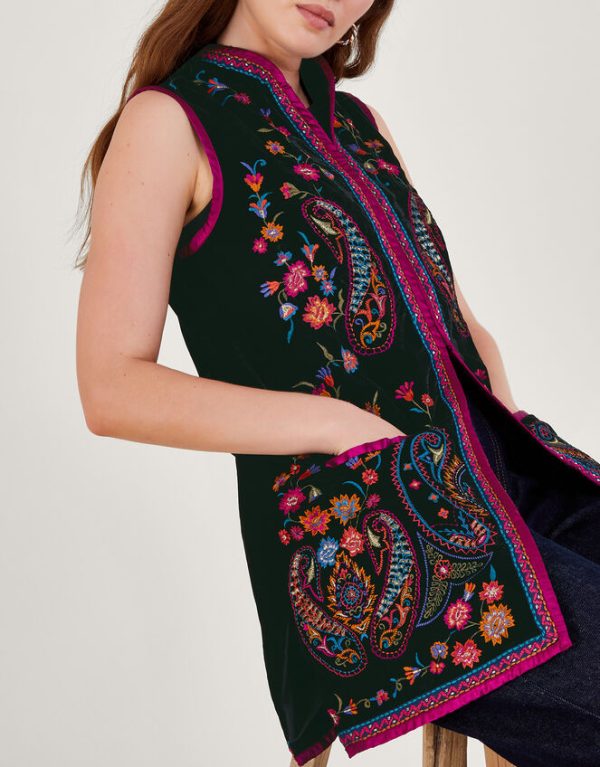 Monsoon Phoebe Embroidered Waistcoat Black - Image 4