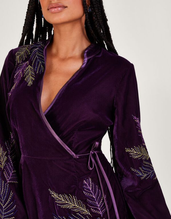 Monsoon Navi Embellished Velvet Dress Purple - Image 4