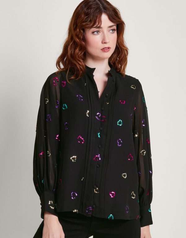 Monsoon Hope Heart Sequin Blouse Black - Image 4