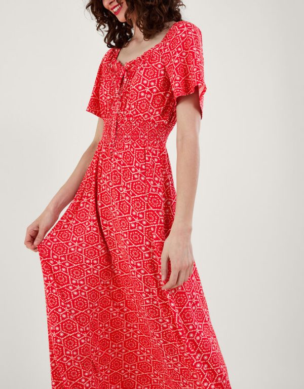 Monsoon Sainy Geometric Print Dress Red - Image 4