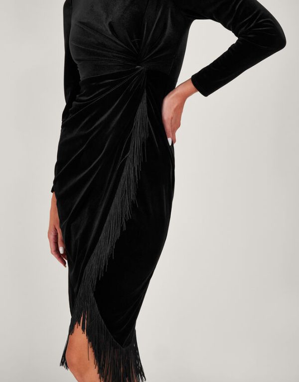 Monsoon Flossie Velvet Fringe Dress Black - Image 4