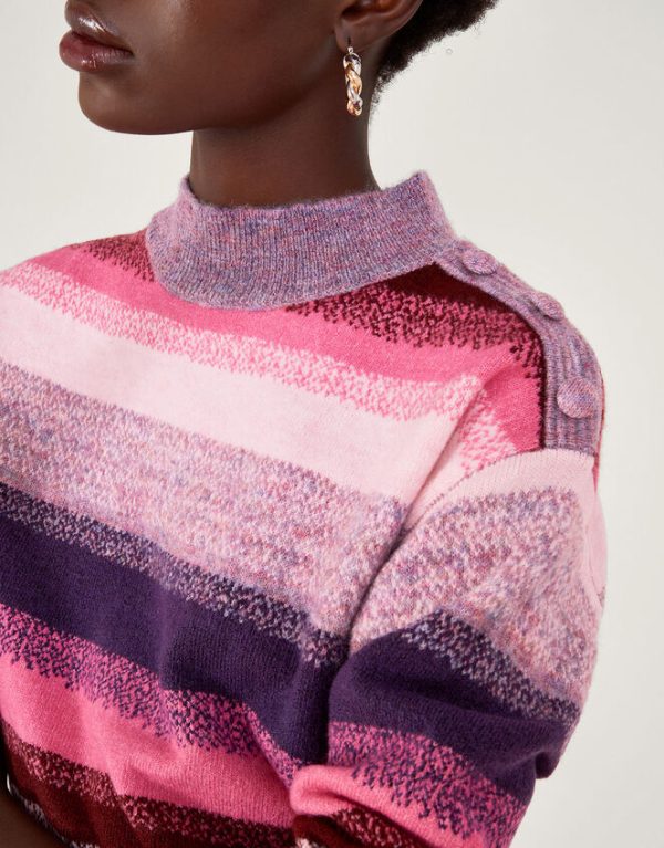 Monsoon Ombre Stripe Mock Neck JumperPink - Image 4