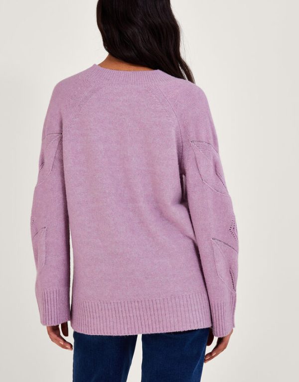 Monsoon V-Neck Pointelle Jumper Purple - Image 4