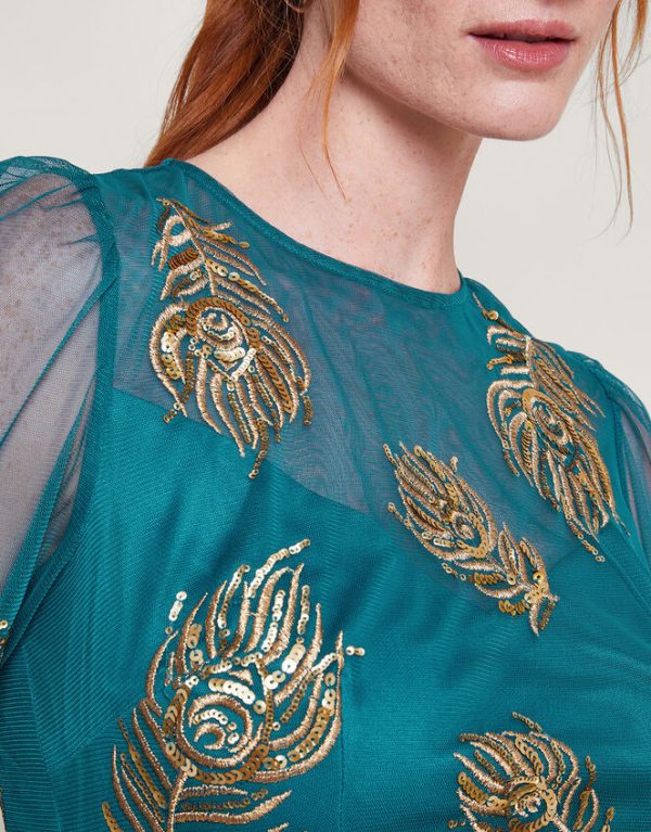 Monsoon Tally Embellished Tiered Dress Teal - Image 5