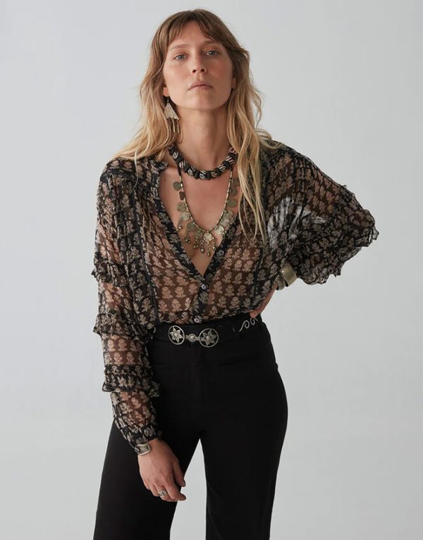 Monsoon Maison Hotel Floral Ruffle Blouse Black - Image 6