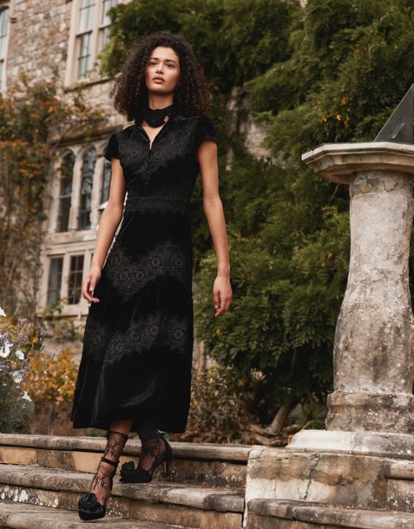 Monsoon Valentina Velvet Lace Dress Black