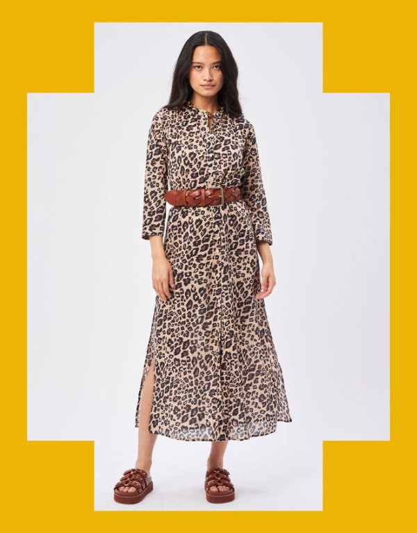 Monsoon Petite Mendigote Leopard Print Dress Camel