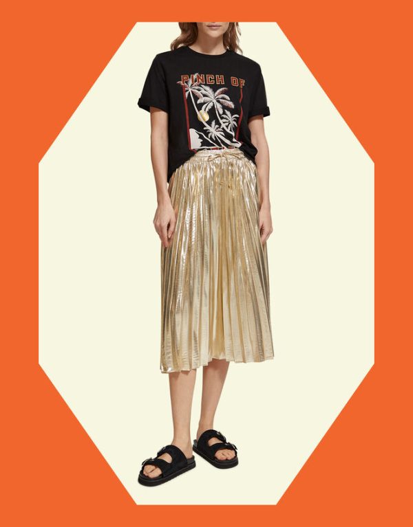 Monsoon Scotch and Soda Pleated Midi Skirt Gold